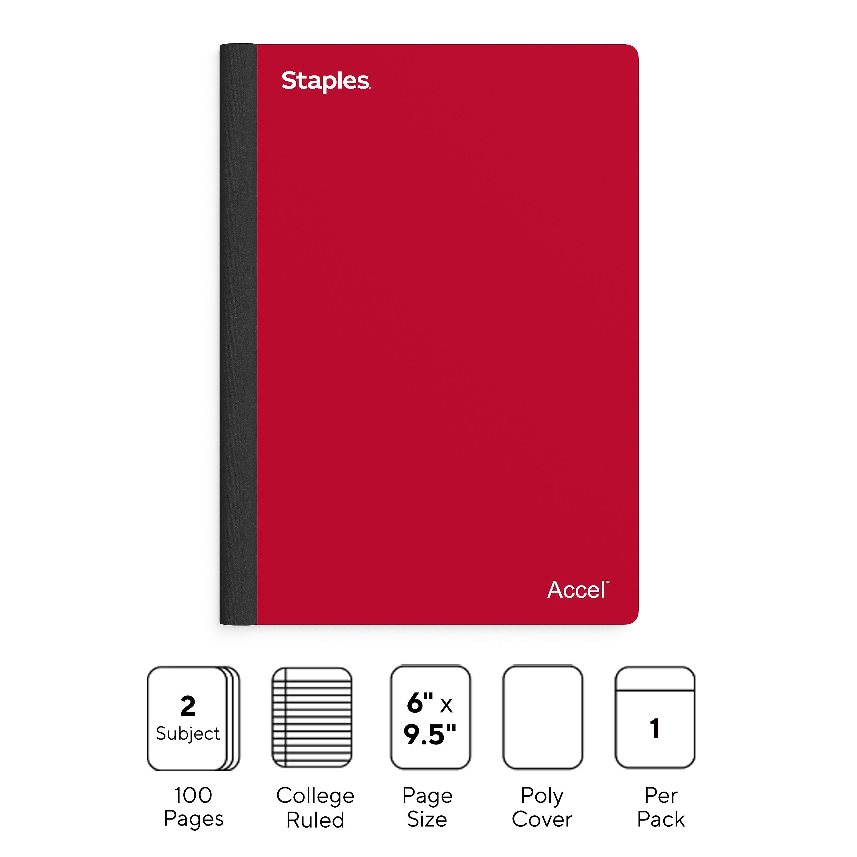 Staples Premium 2-Subject Notebook, 6