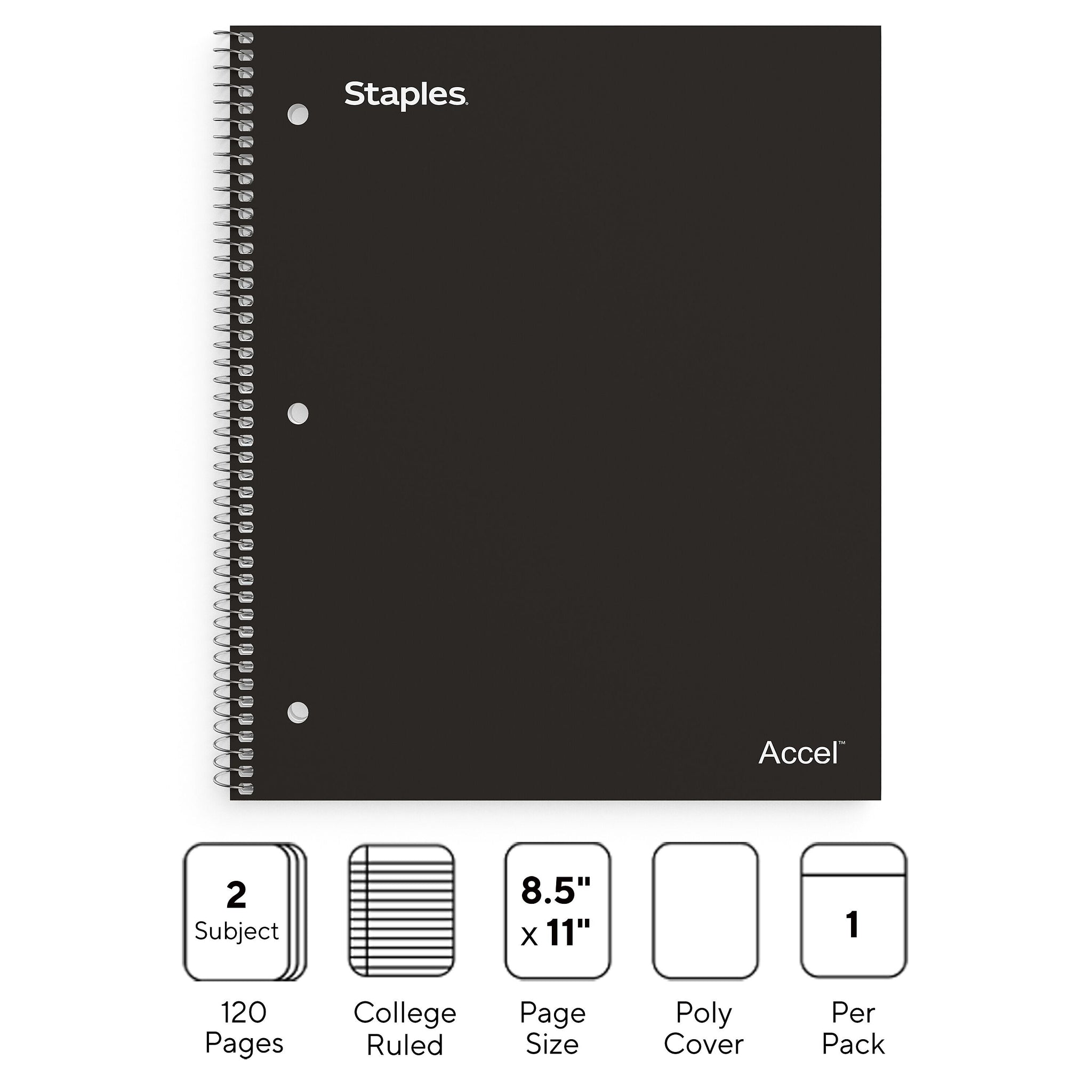 Staples Premium 2-Subject Notebook, 8.5