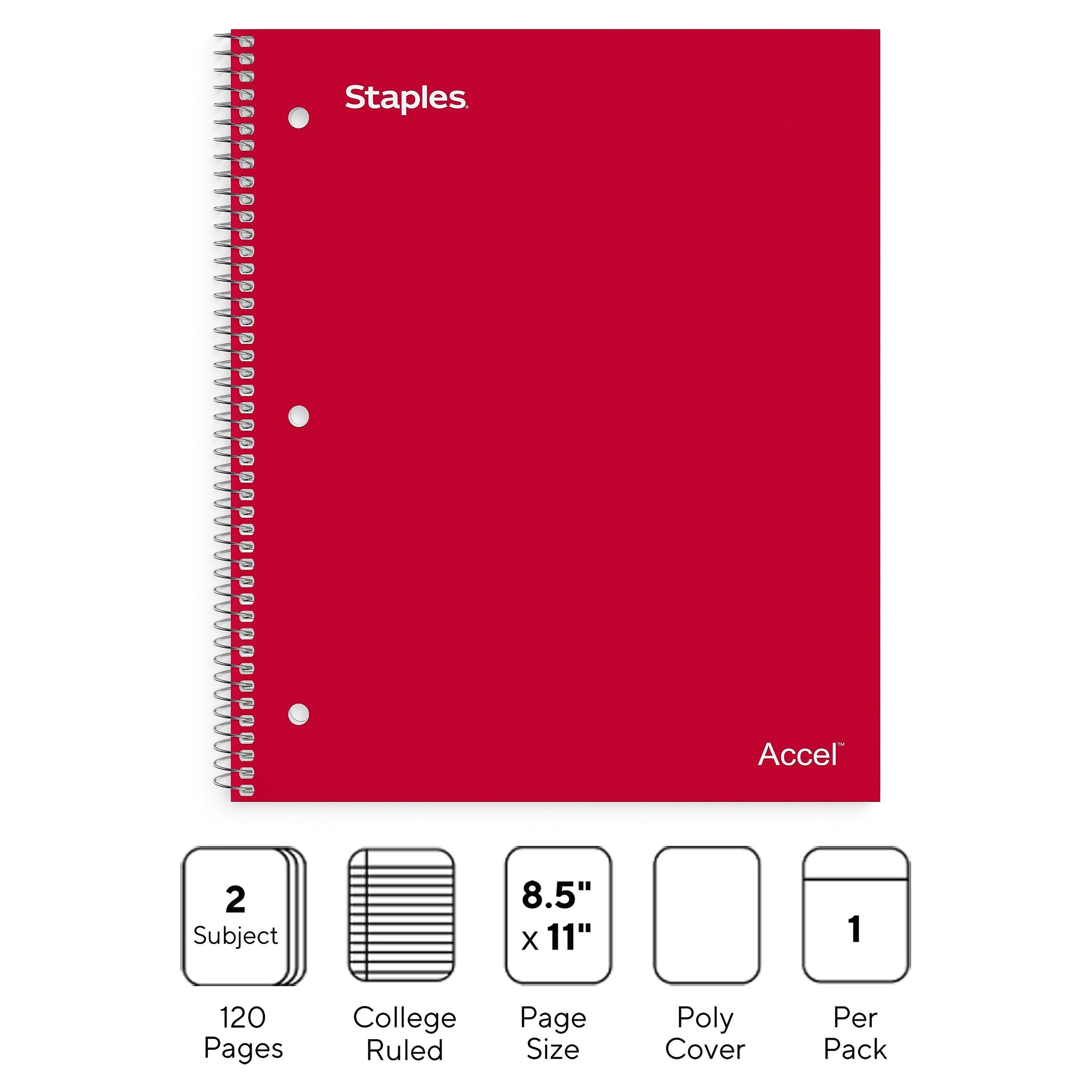 Staples Premium 2-Subject Notebook, 8.5