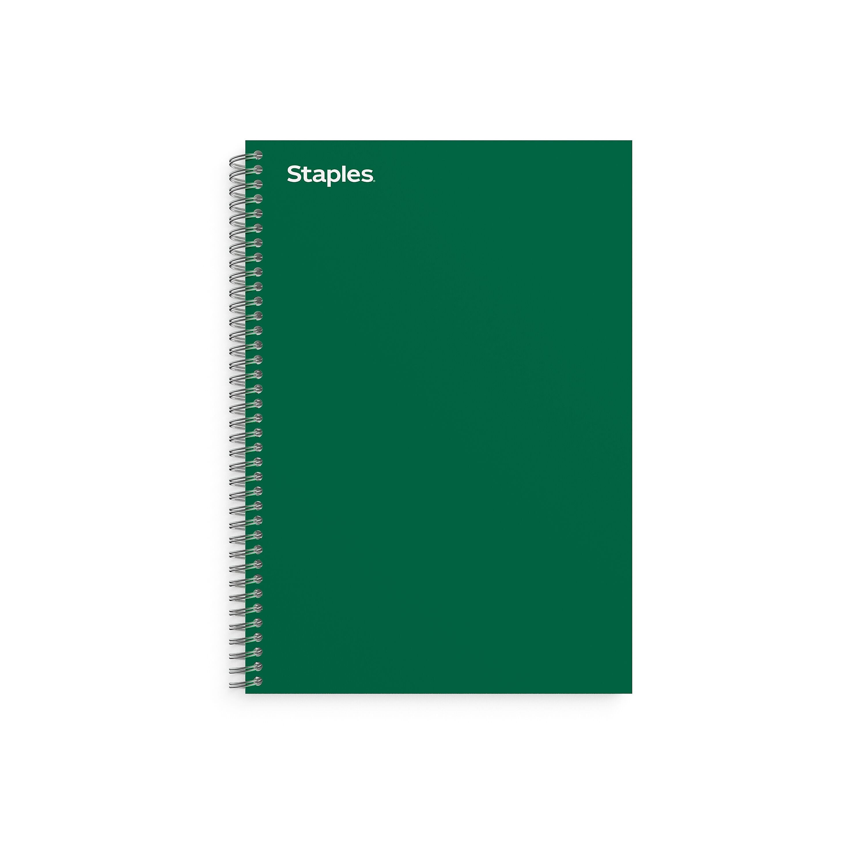 Staples Premium 3-Subject Notebook, 5.88" x 9.5", College Ruled, 138 Sheets, Green