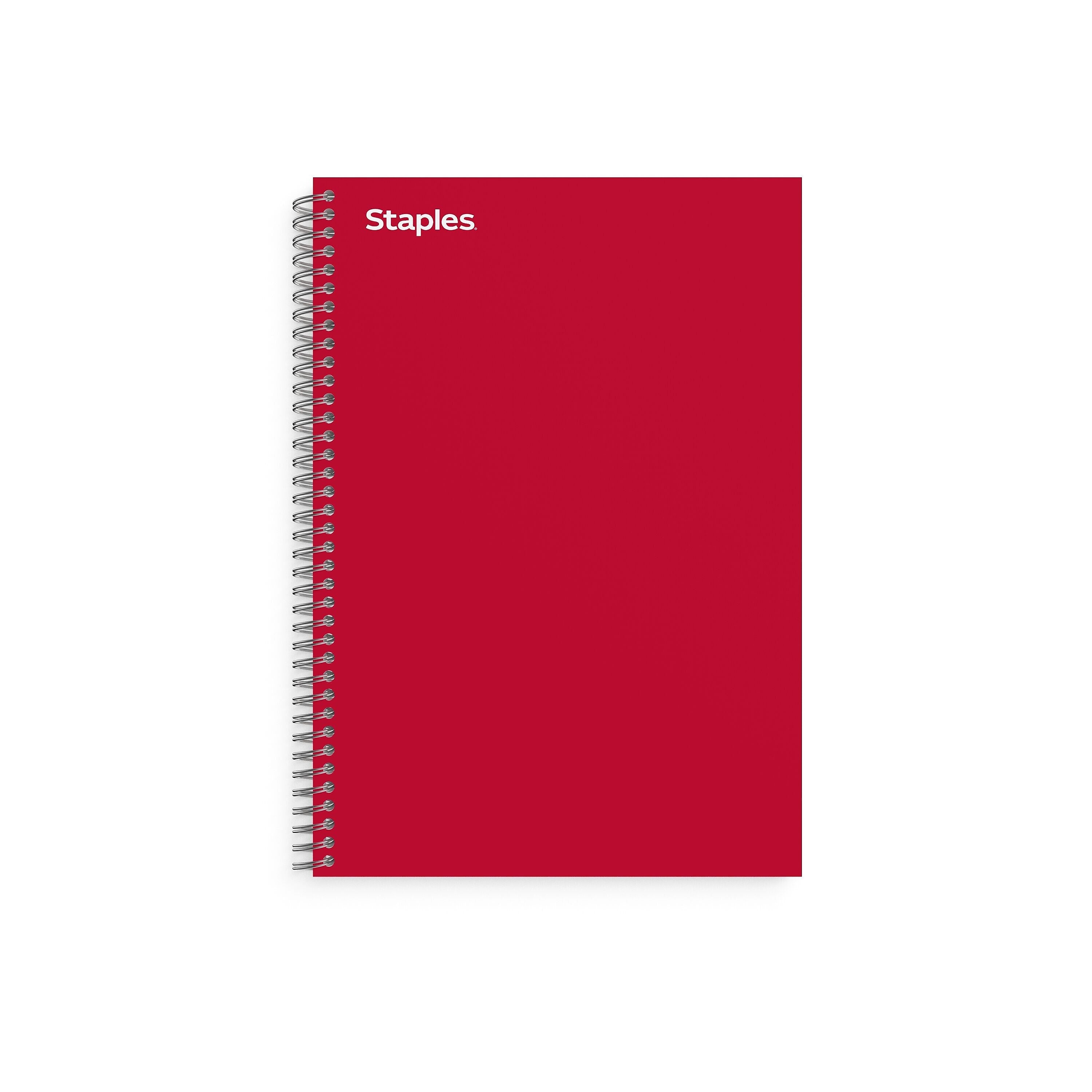 Staples Premium 3-Subject Notebook, 5.88" x 9.5", College Ruled, 138 Sheets, Red