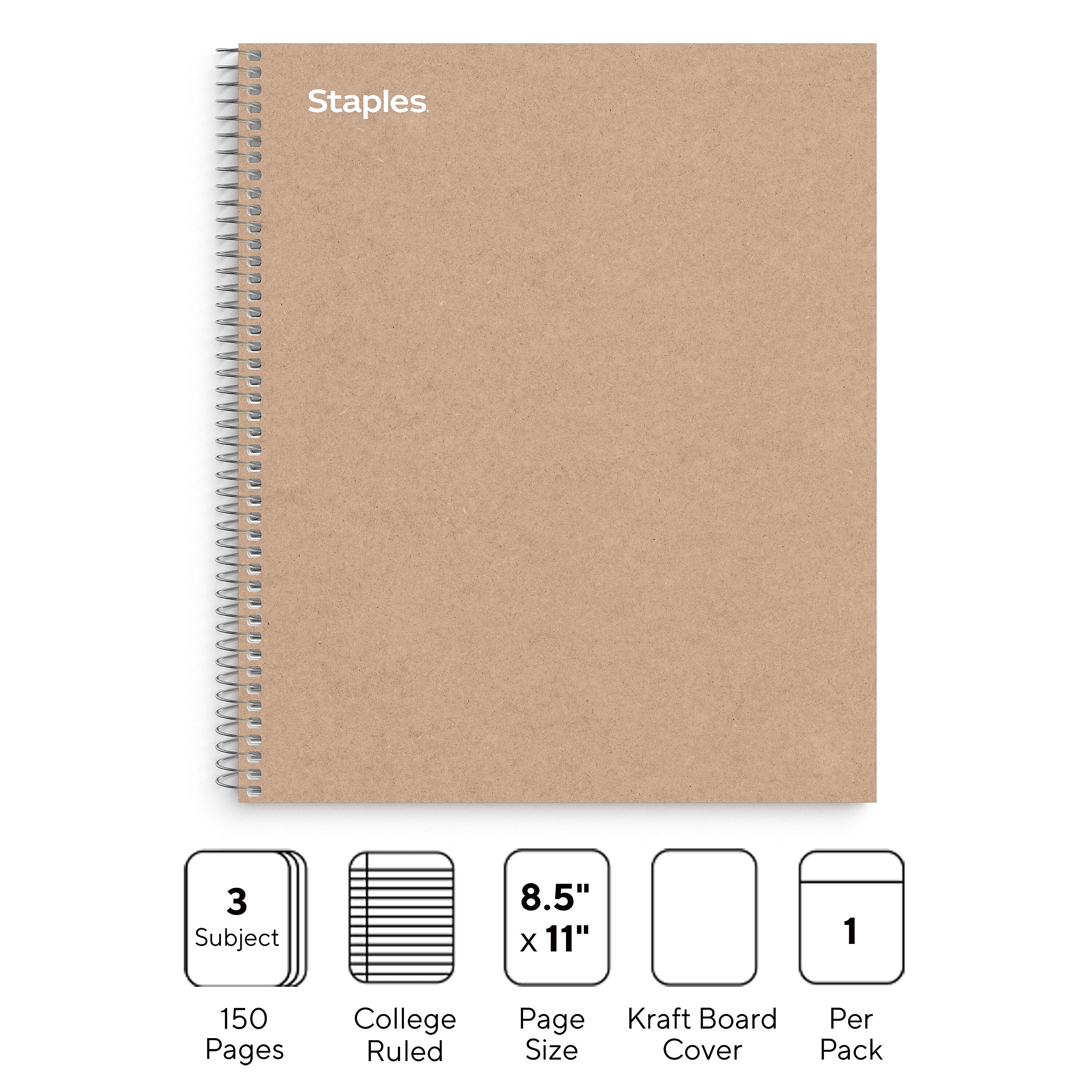 Staples Premium 3-Subject Notebook, 8.5