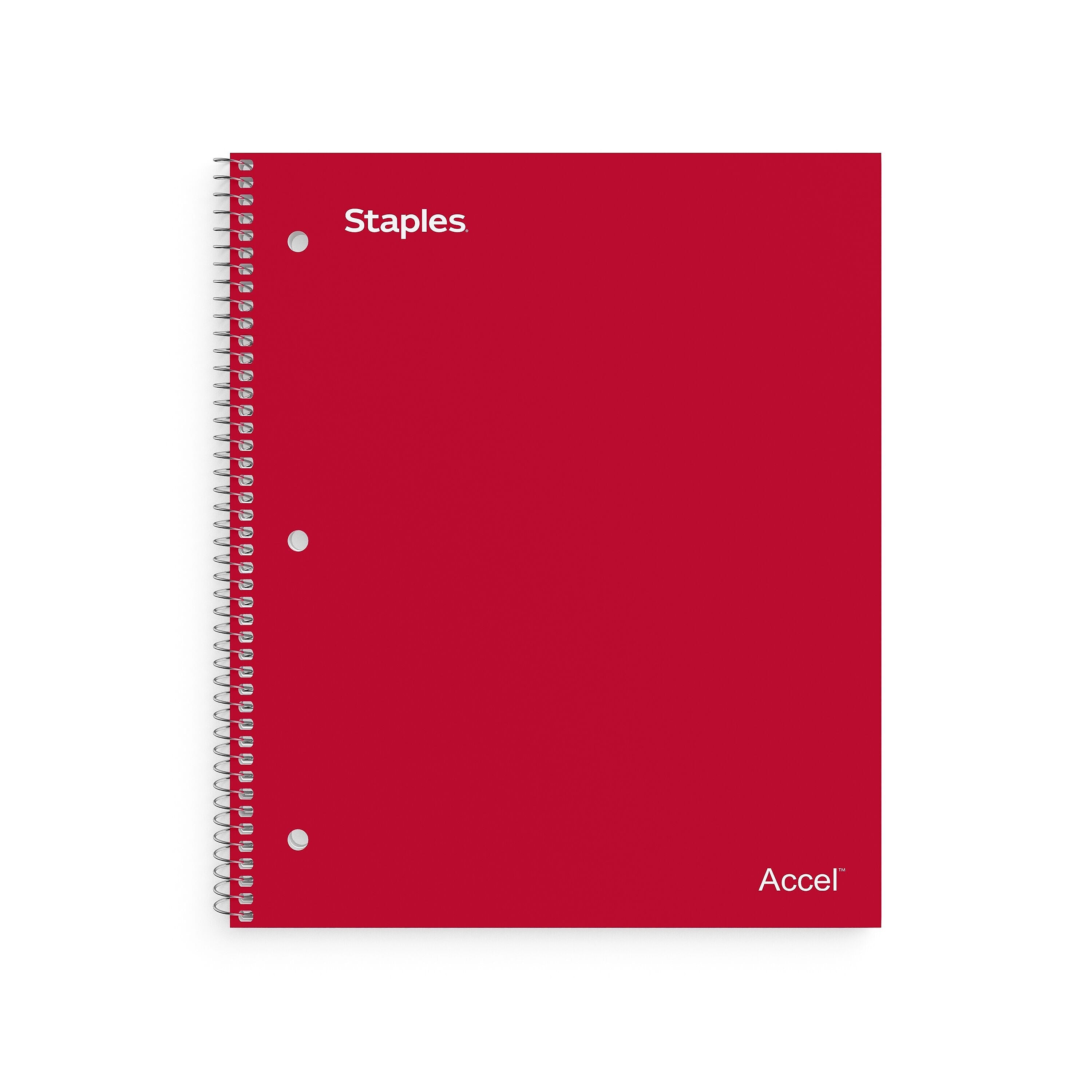 Staples Premium 3-Subject Notebook, 8.5" x 11", College Ruled, 150 Sheets, Red