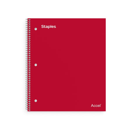 Staples Premium 3-Subject Notebook, 8.5" x 11", College Ruled, 150 Sheets, Red