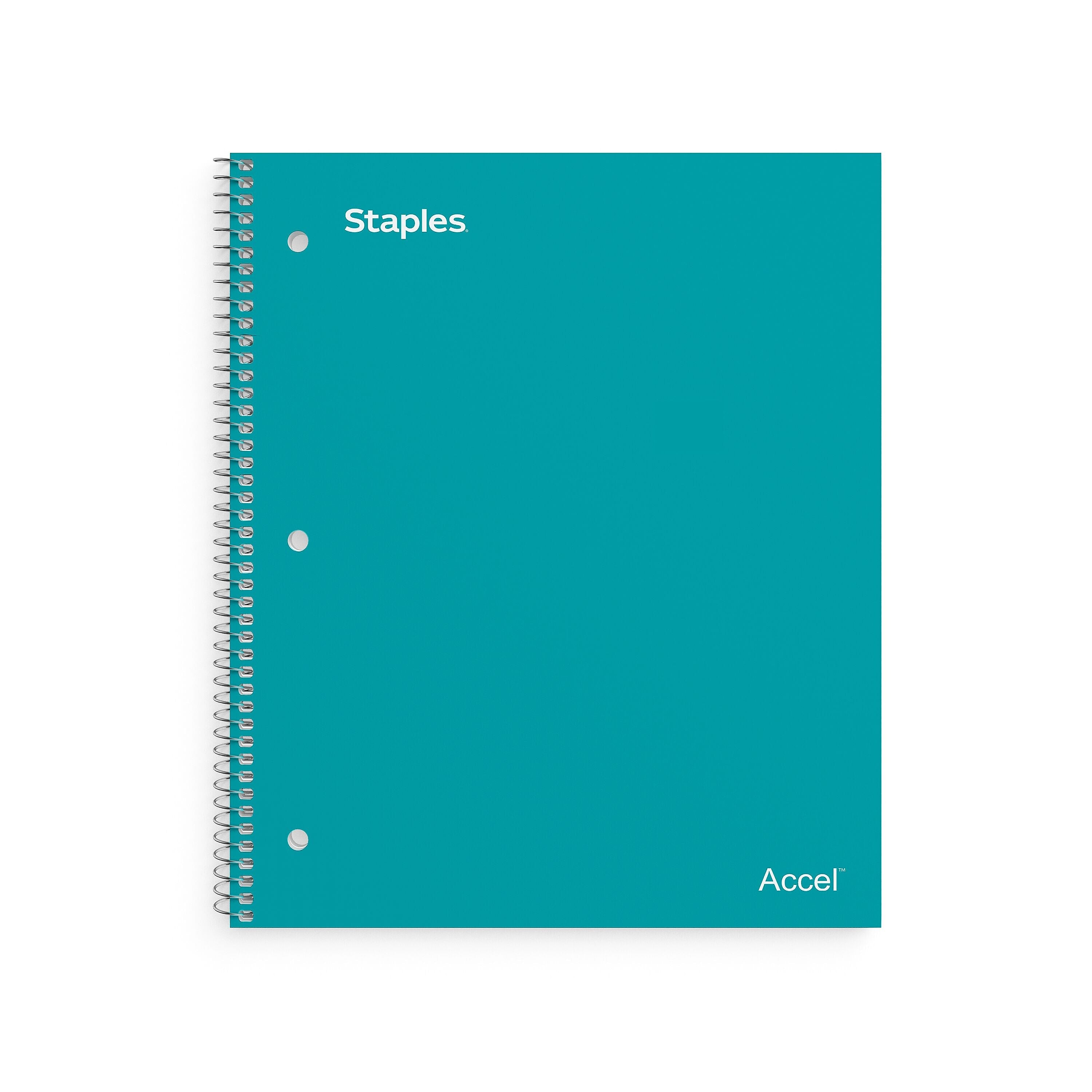 Staples Premium 3-Subject Notebook, 8.5" x 11", College Ruled, 150 Sheets, Teal