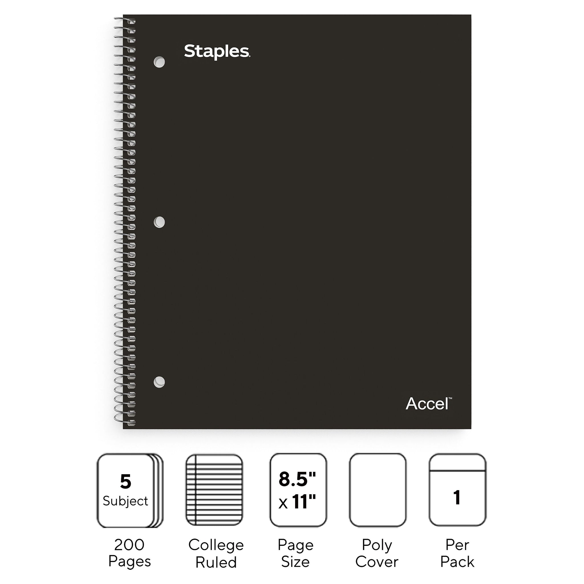 Staples Premium 5-Subject Notebook, 8.5