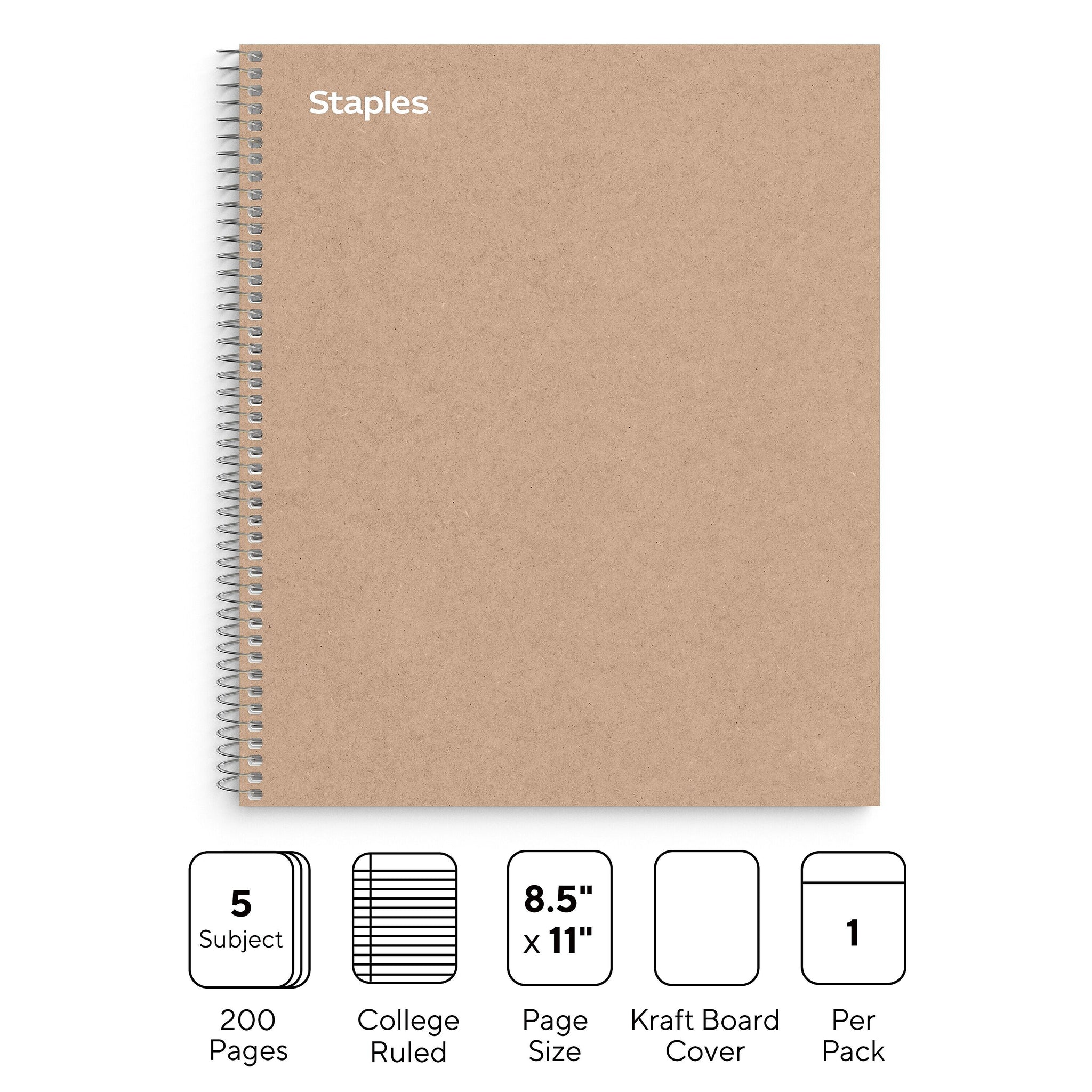 Staples Premium 5-Subject Notebook, 8.5