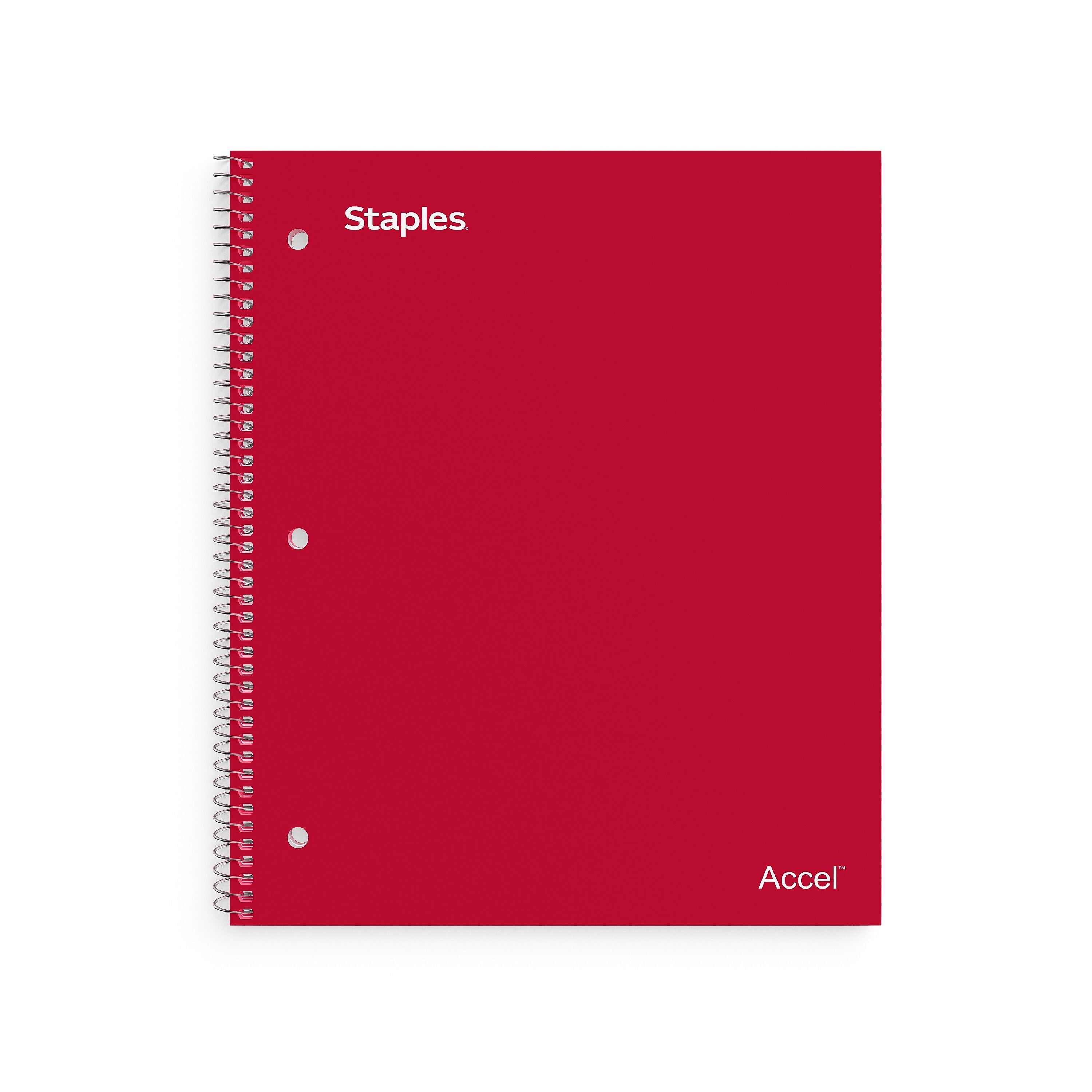 Staples Premium 5-Subject Notebook, 8.5" x 11", College Ruled, 200 Sheets, Red