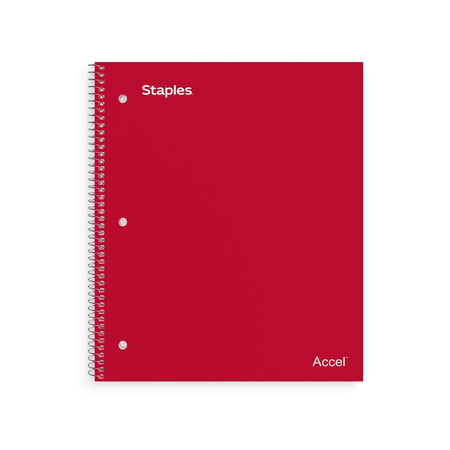 Staples Premium 5-Subject Notebook, 8.5" x 11", College Ruled, 200 Sheets, Red