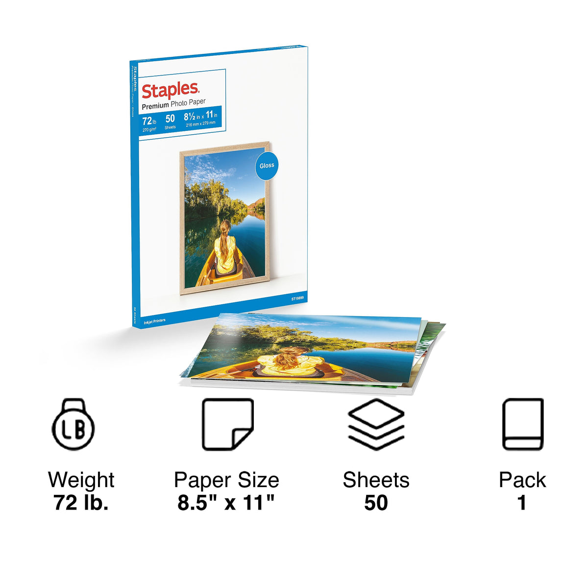 Staples Premium Glossy Photo Paper, 8.5"W x 11"L, 50/Pack