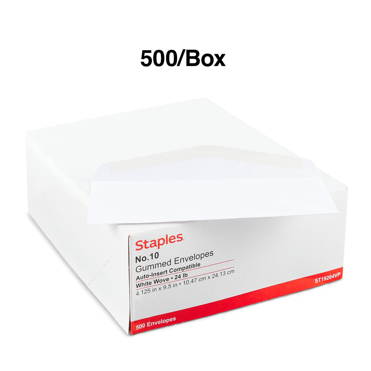 Staples Premium Gummed #10 Business Envelopes, 4 1/8" x 9 1/2", White, 500/Box