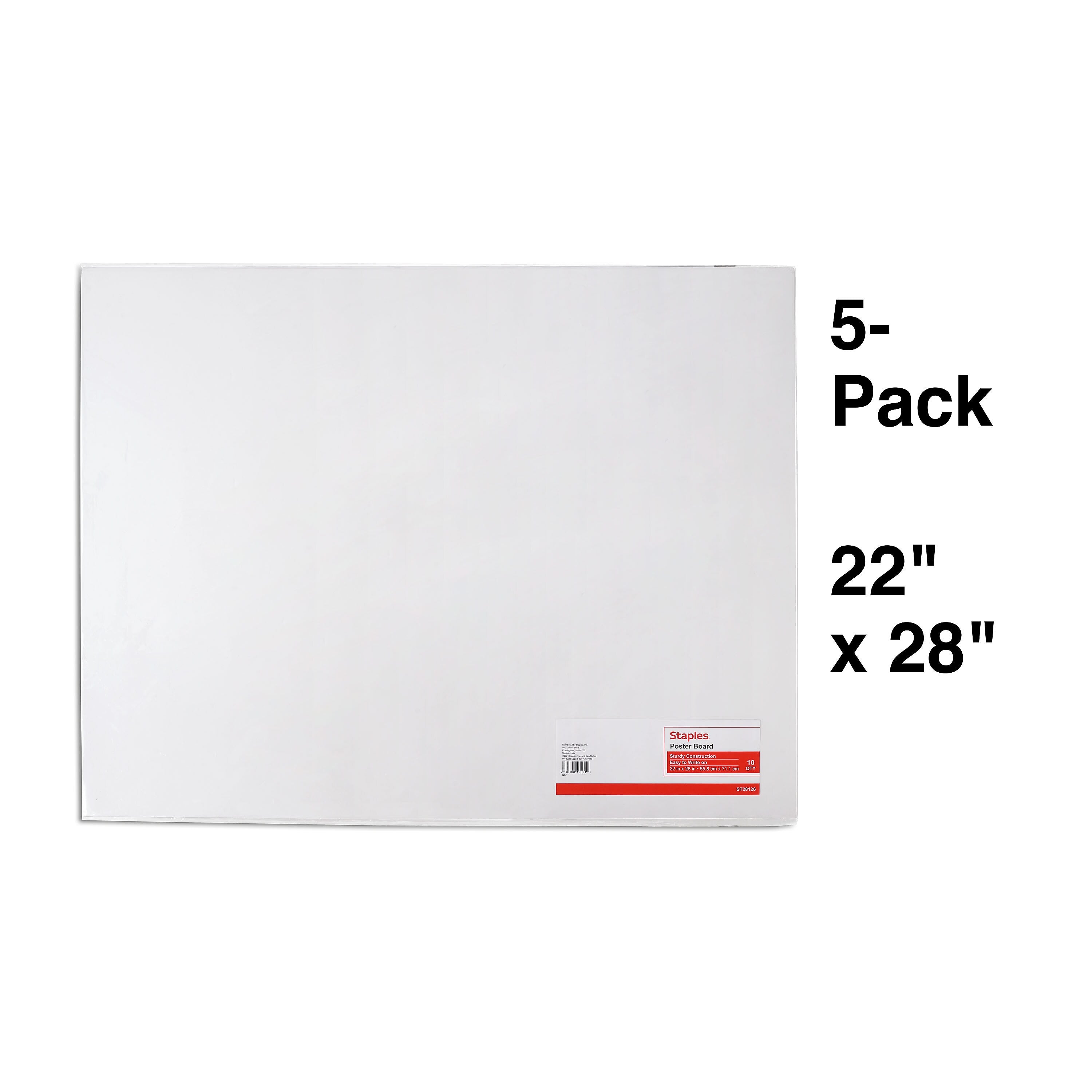 Staples Premium Poster Board, 22" x 28", White, 5/Pack