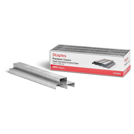 Staples Premium Staples, 1/4" Leg Length, 5000/Box