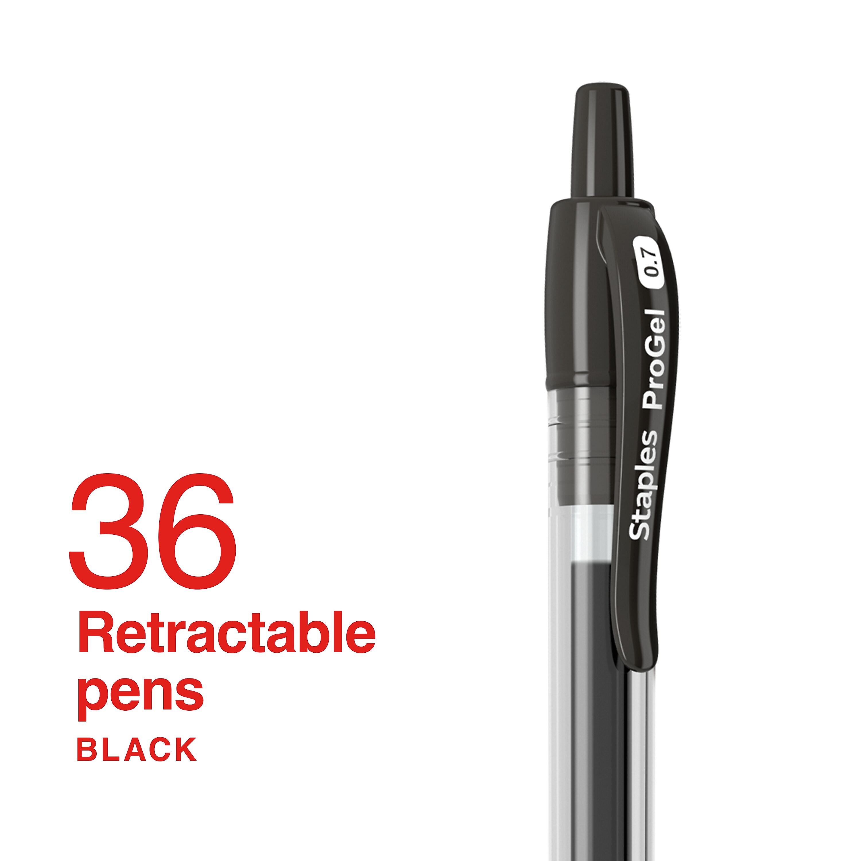 Staples® ProGel™ Retractable Gel Pen, Fine Point, 0.7mm, Black Ink, 36/Pack