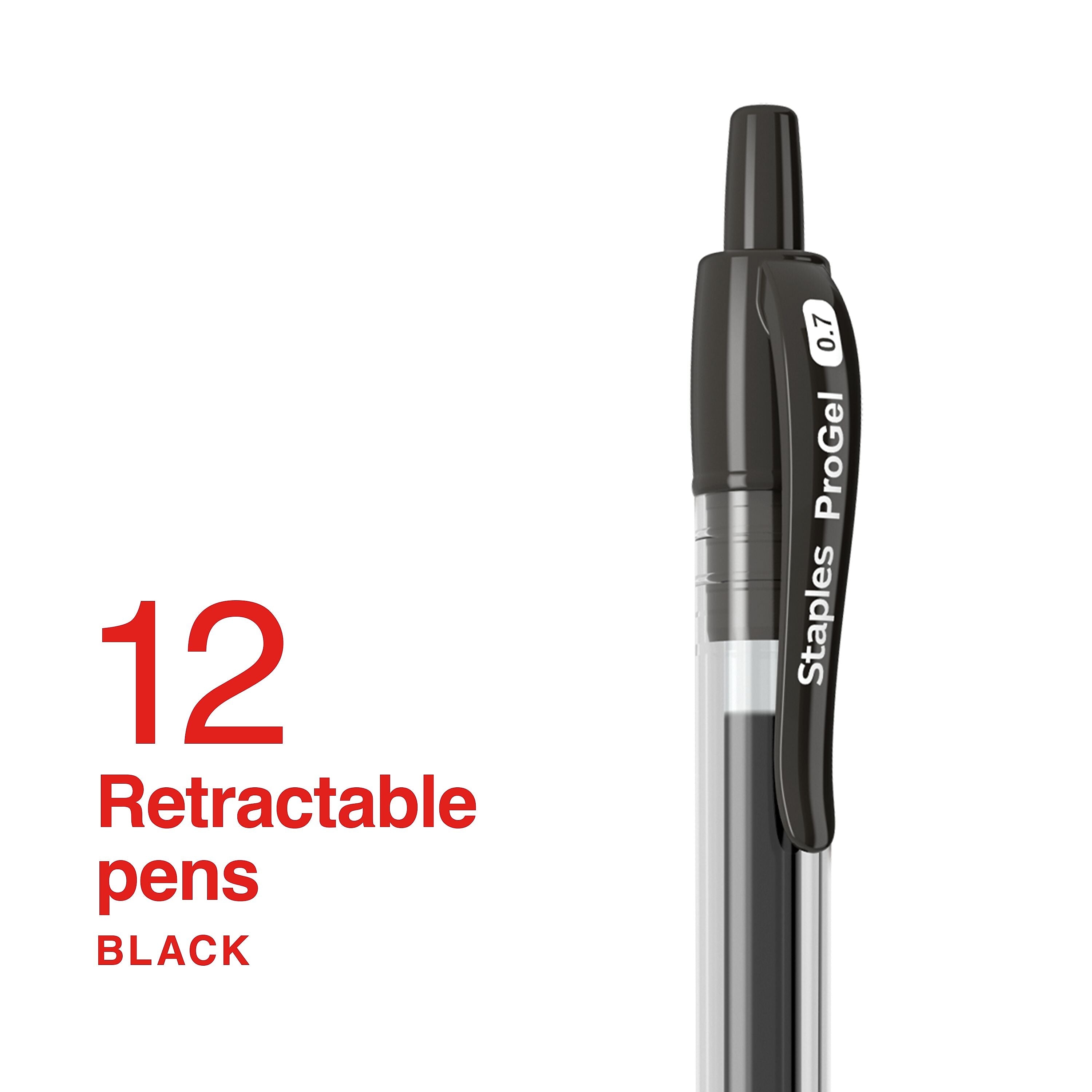 Staples® ProGel™ Retractable Gel Pen, Fine Point, 0.7mm, Black Ink, Dozen