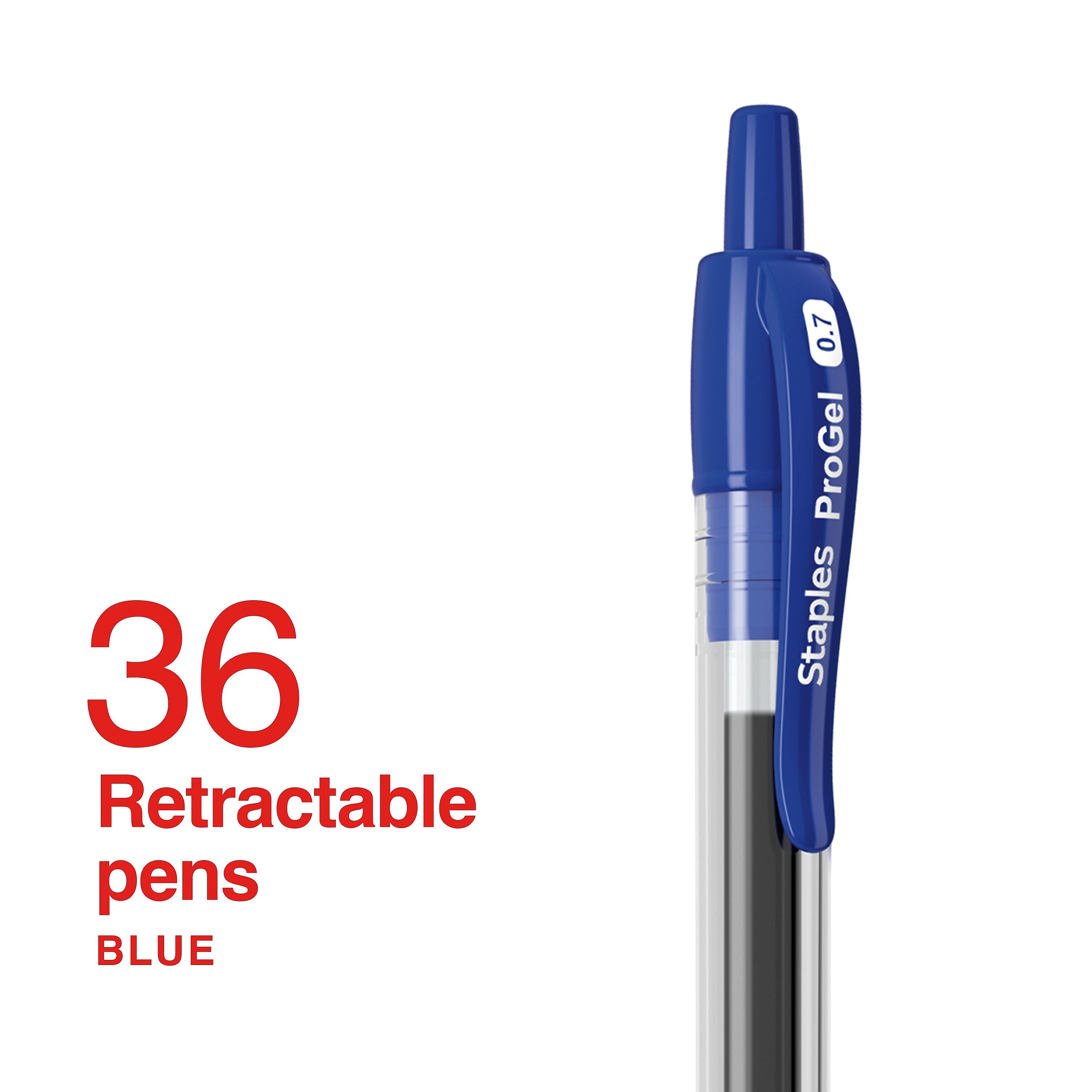 Staples® ProGel™ Retractable Gel Pen, Fine Point, 0.7mm, Blue Ink, 36/Pack