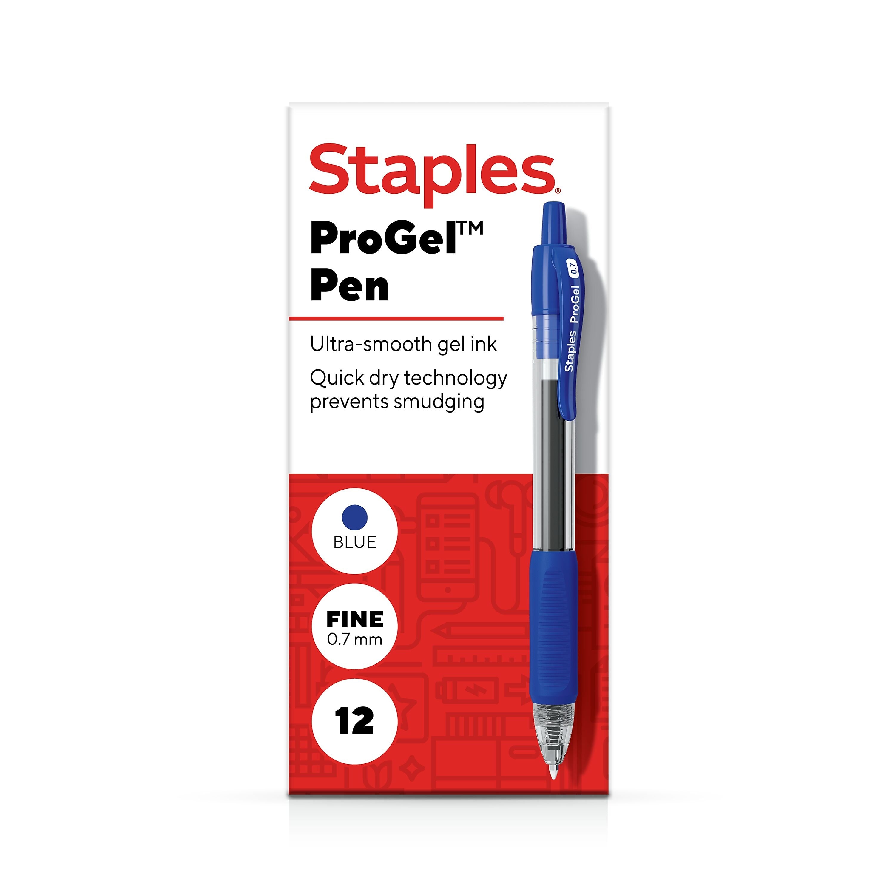 Staples® ProGel™ Retractable Gel Pen, Fine Point, 0.7mm, Blue Ink, Dozen