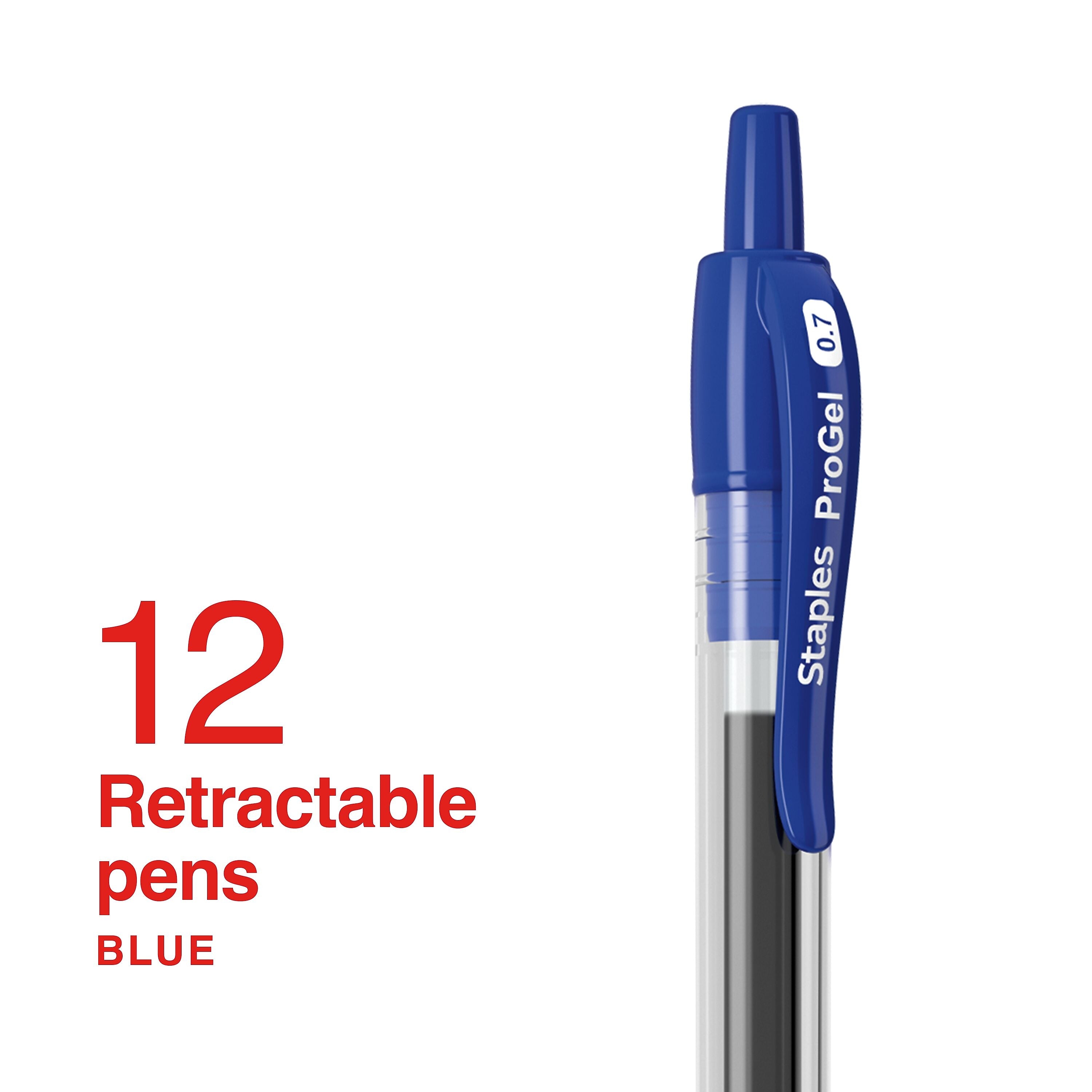 Staples® ProGel™ Retractable Gel Pen, Fine Point, 0.7mm, Blue Ink, Dozen