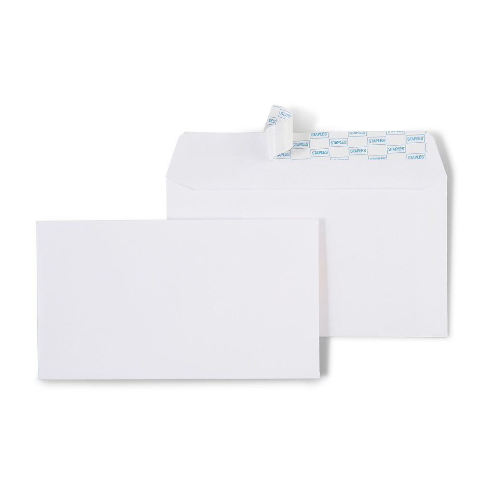 Staples QuickStrip EasyClose #6 3/4 Business Envelopes, 3 5/8" x 6 1/2", White, 100/Box