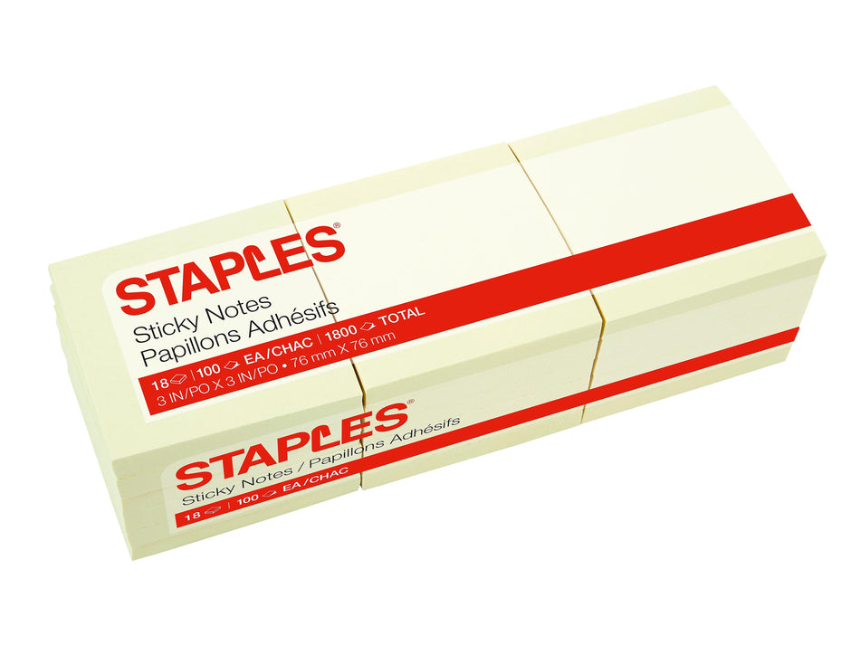 Staples® Recycled Notes, 3" x 3", Sunshine Collection, 100 Sheet/Pad, 18 Pads/Pack