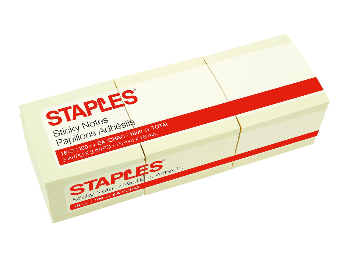 Staples® Recycled Notes, 3" x 3", Sunshine Collection, 100 Sheet/Pad, 18 Pads/Pack