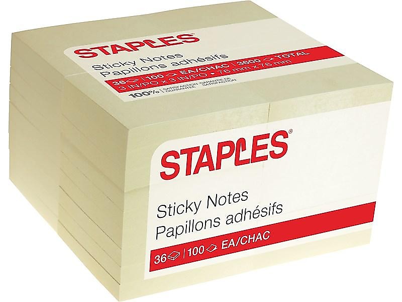 Staples® Recycled Notes, 3" x 3", Sunshine Collection, 100 Sheet/Pad, 36 Pads/Pack