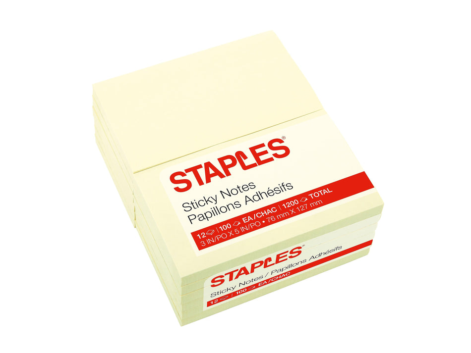 Staples® Recycled Notes, 3" x 5", Sunshine Collection, 100 Sheet/Pad, 12 Pads/Pack