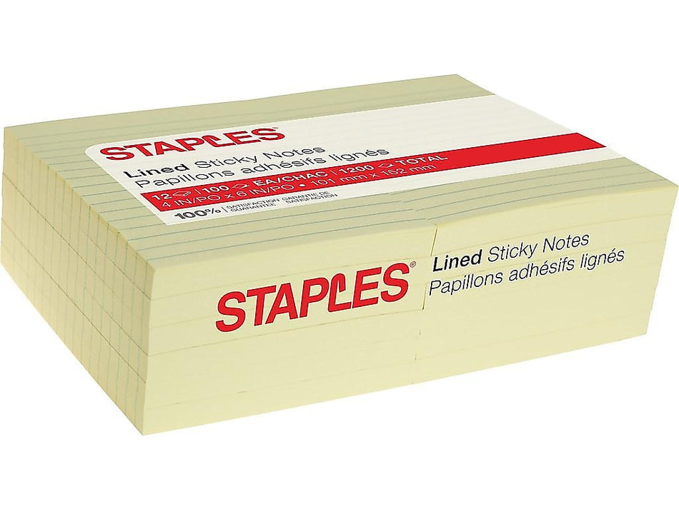 Staples® Recycled Notes, 4" x 6", Sunshine Collection, Lined, 100 Sheet/Pad, 12 Pads/Pack