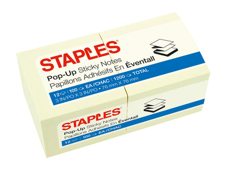 Staples® Recycled Pop-up Notes, 3" x 3", Sunshine Collection, 100 Sheet/Pad, 12 Pads/Pack