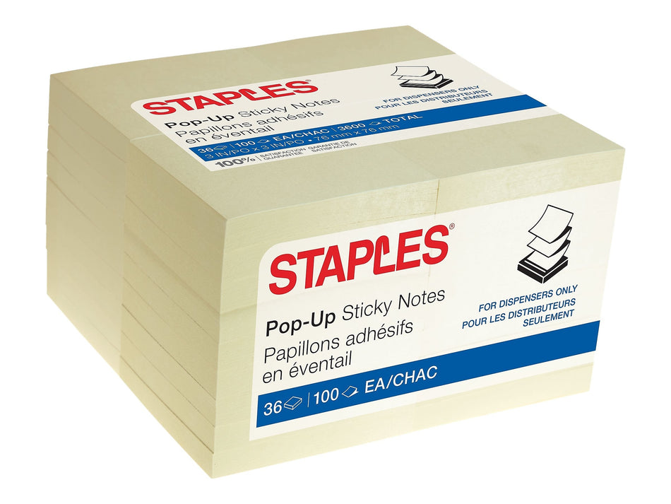Staples® Recycled Pop-up Notes, 3" x 3", Sunshine Collection, 100 Sheet/Pad, 36 Pads/Pack