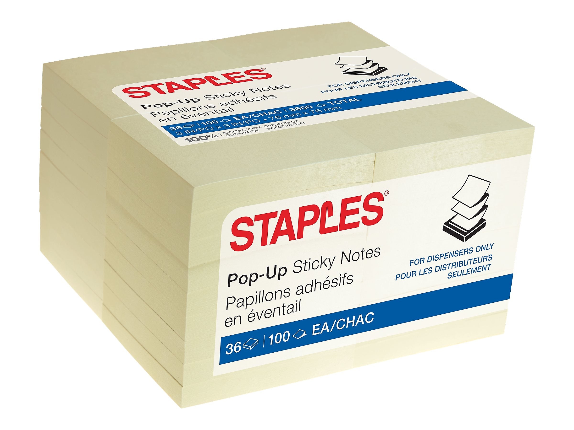 Staples® Recycled Pop-up Notes, 3" x 3", Sunshine Collection, 100 Sheet/Pad, 36 Pads/Pack