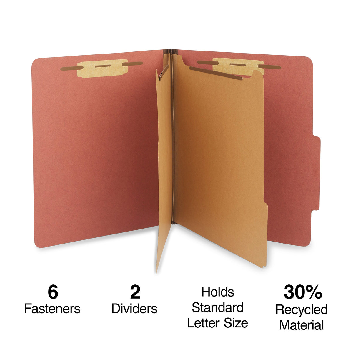 Staples® Recycled Pressboard Classification Folder, 2-Dividers, 2 1/2" Expansion, Letter Size, Brick Red, 20/Box