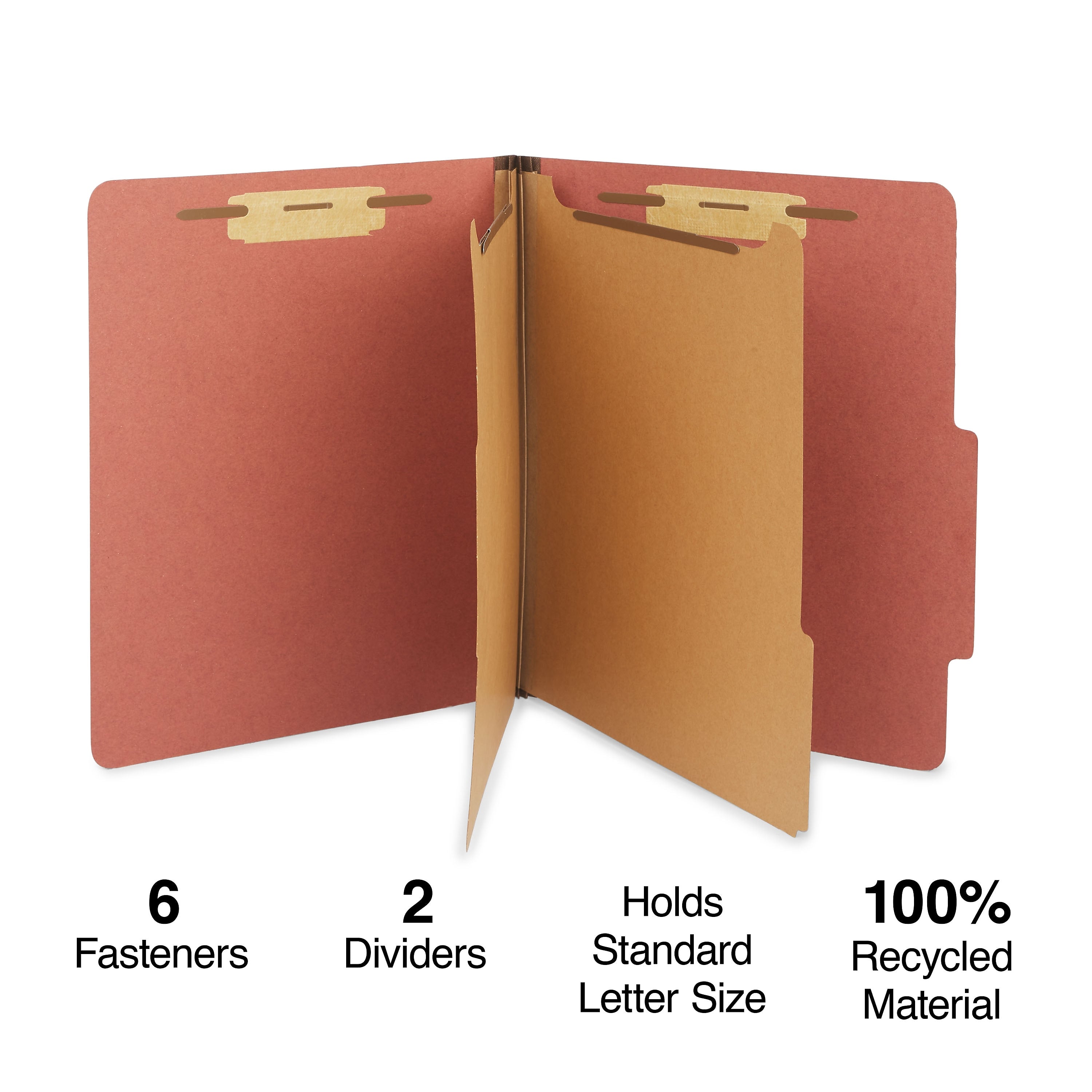 Staples® Recycled Pressboard Classification Folder, 2-Dividers, 2 1/2" Expansion, Letter Size, Brick Red, 20/Box