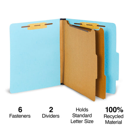 Staples® Recycled Pressboard Classification Folder, 2-Dividers, 2 1/2" Expansion, Letter Size, Light Blue, 20/Box