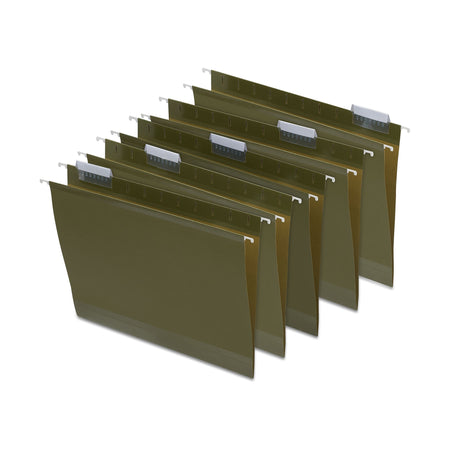 Staples Reinforced Box Bottom Hanging File Folder, 2" Expansion, 1/5-Cut Tab, Letter Size, Standard Green, 25/Box