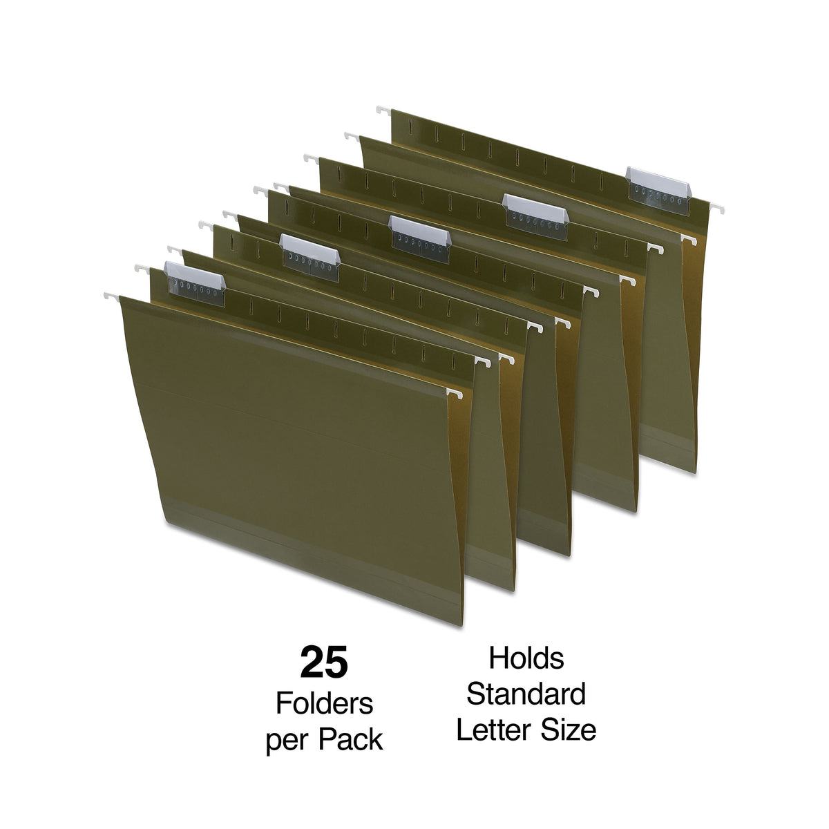 Staples Reinforced Box Bottom Hanging File Folder, 2" Expansion, 1/5-Cut Tab, Letter Size, Standard Green, 25/Box