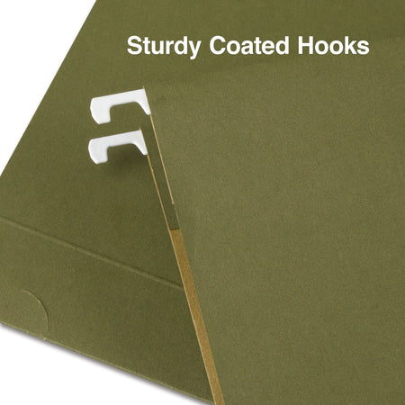 Staples Reinforced Box Bottom Hanging File Folder, 2" Expansion, 1/5-Cut Tab, Letter Size, Standard Green, 25/Box