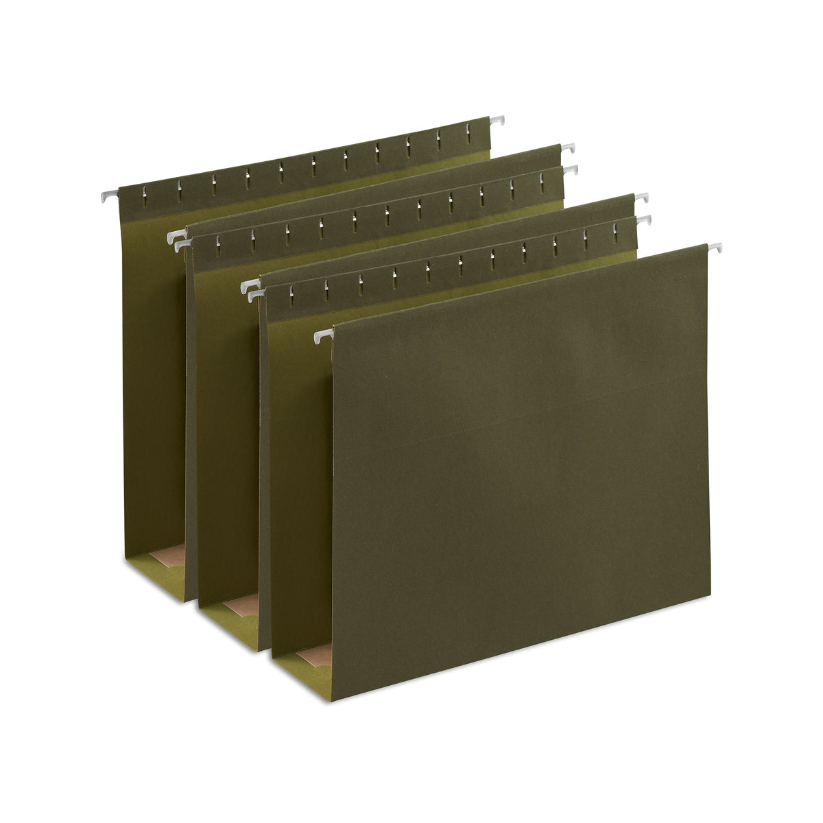 Staples Reinforced Box-Bottom Hanging File Folders, 3" Expansion, 1/5-Cut Tab, Letter Size, Standard Green, 25/Box