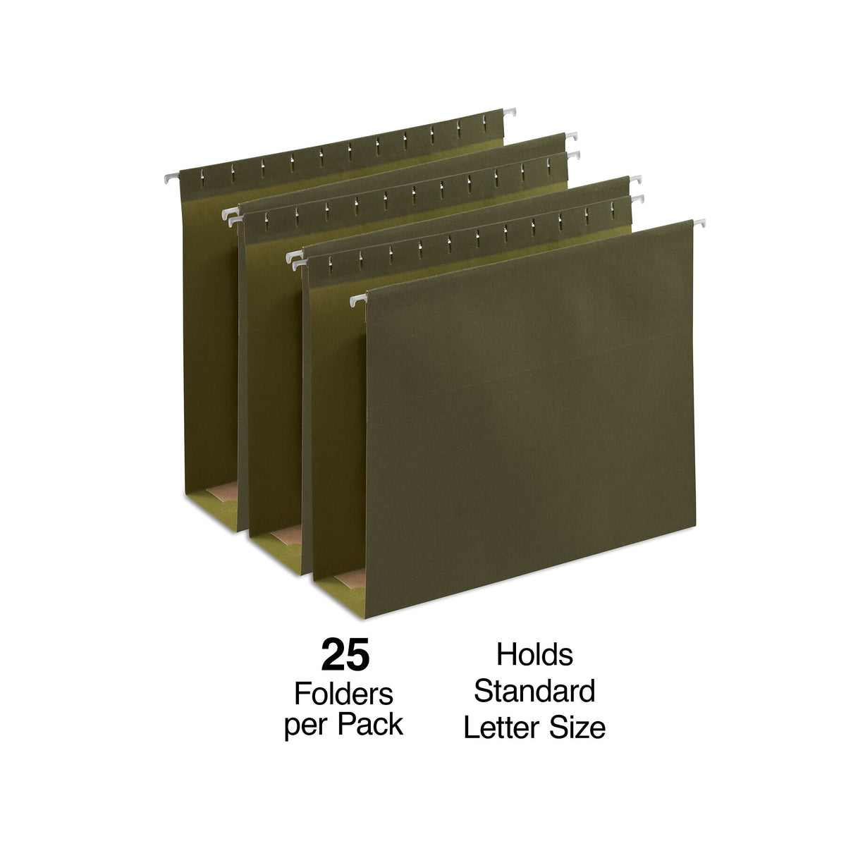 Staples Reinforced Box-Bottom Hanging File Folders, 3" Expansion, 1/5-Cut Tab, Letter Size, Standard Green, 25/Box