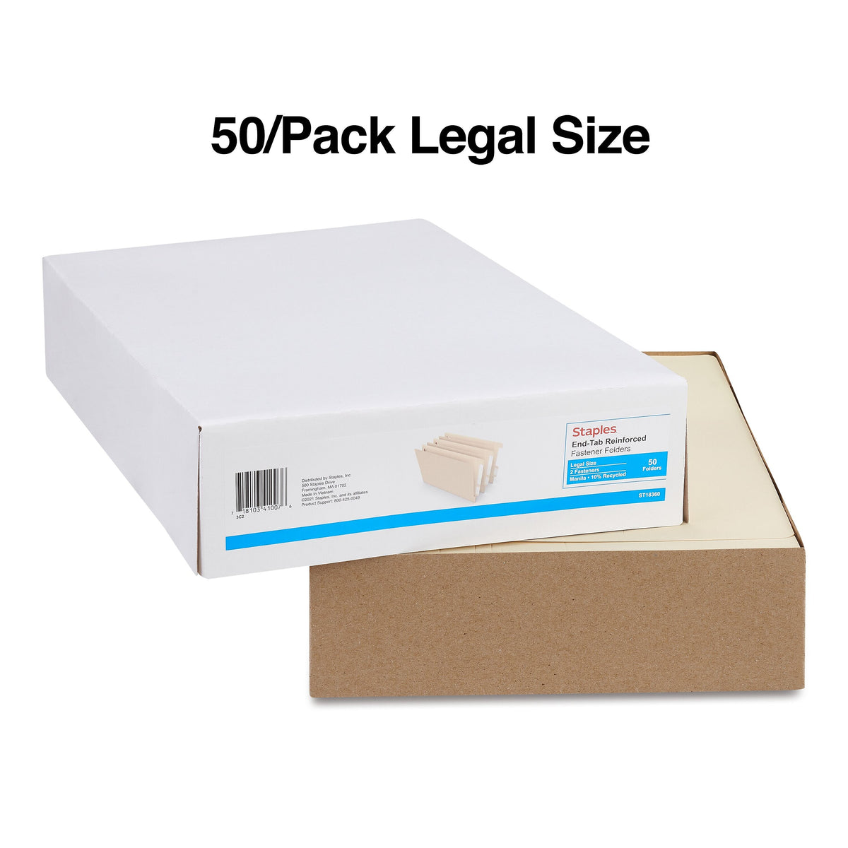 Staples® Reinforced Classification Folder, Legal Size, Manila, 50/Box