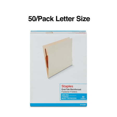 Staples® Reinforced Classification Folder, Letter Size, Manila, 50/Box