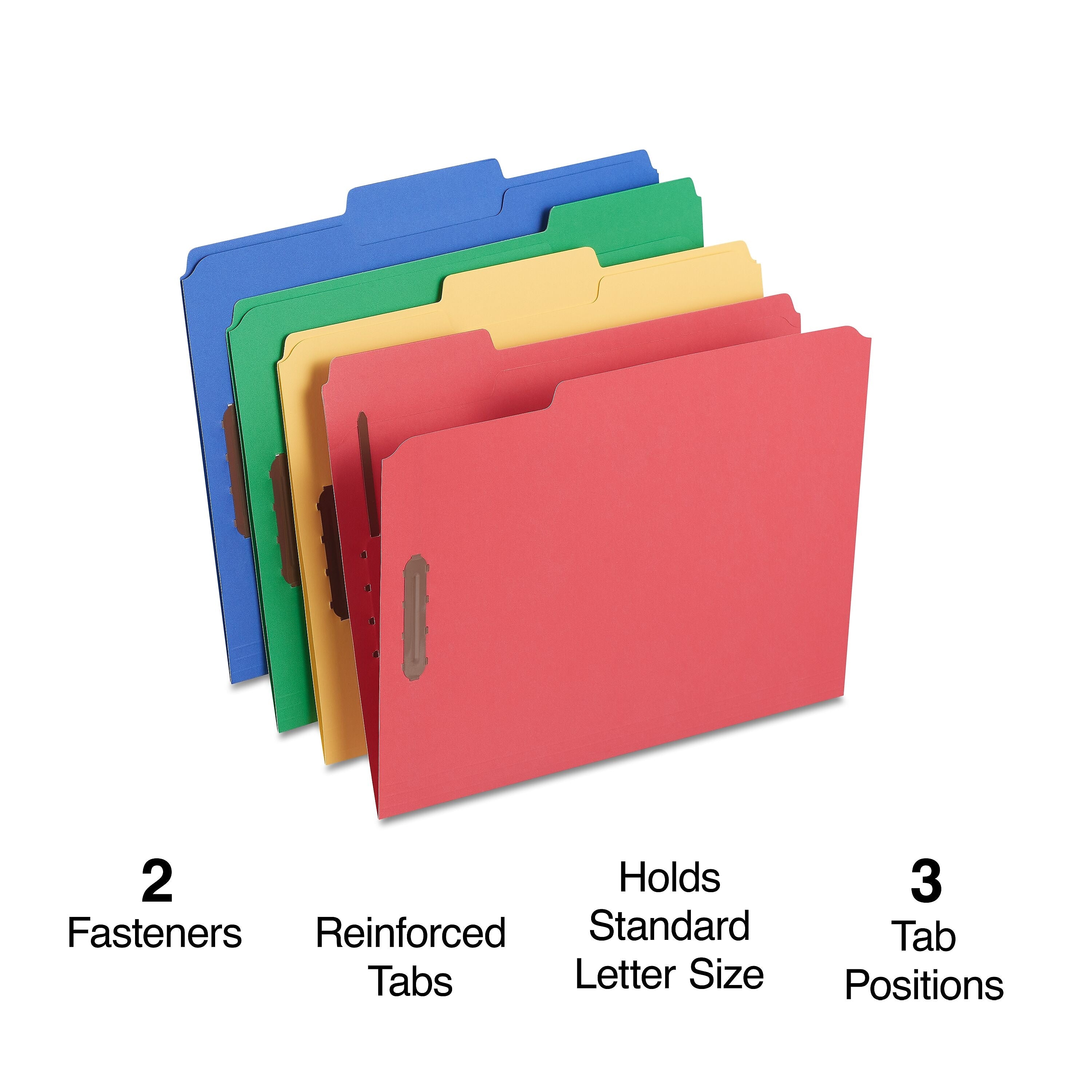 Staples Reinforced Classification Folders, 2" Expansion, Letter Size, Blue/Red/Green/Yellow, 50/Box