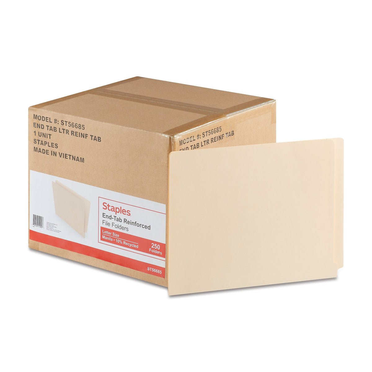 Staples Reinforced End-Tab File Folders, Letter Size, Manilla, 250/Box