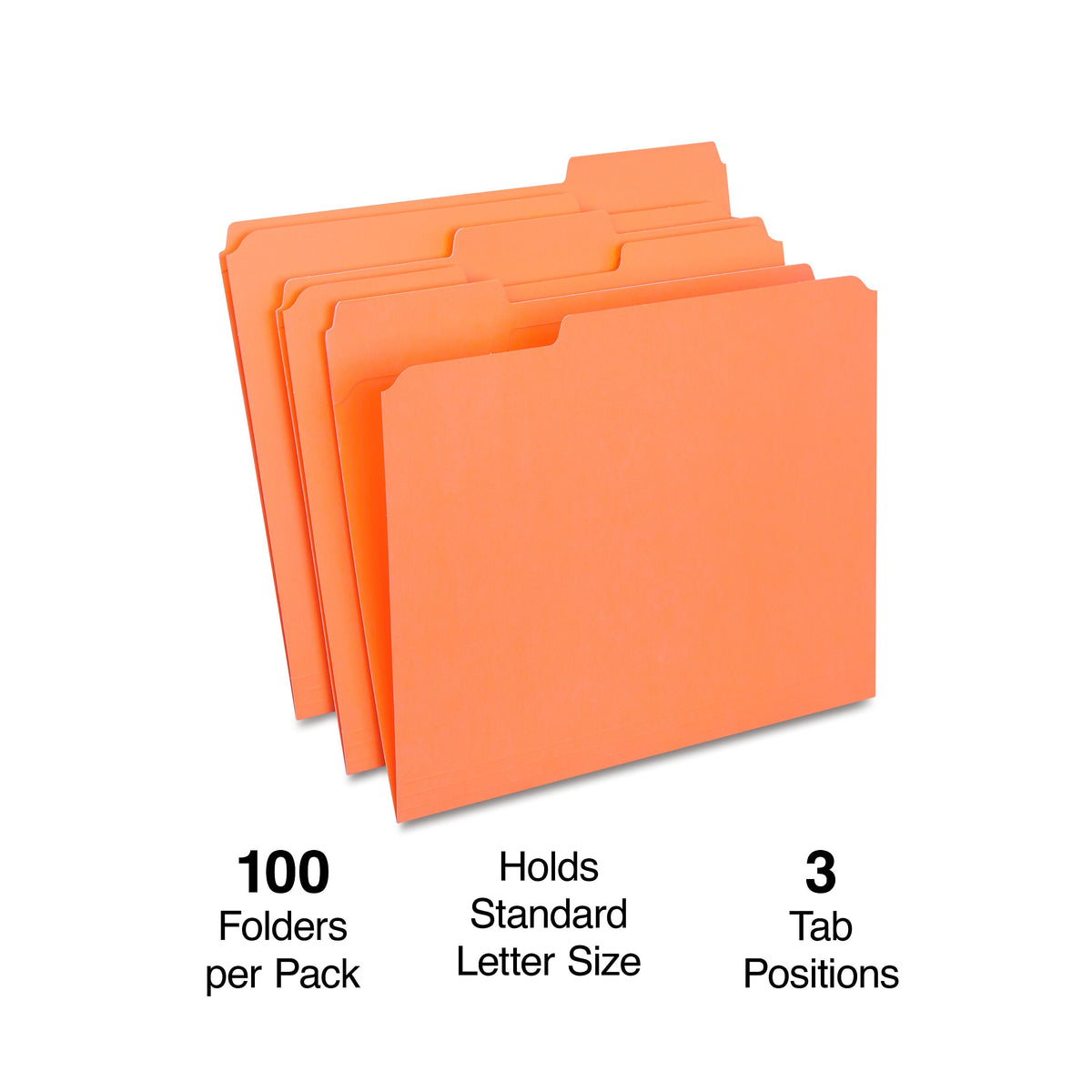 Staples Reinforced File Folder, 1/3-Cut Tab, Letter Size, Orange, 100/Box