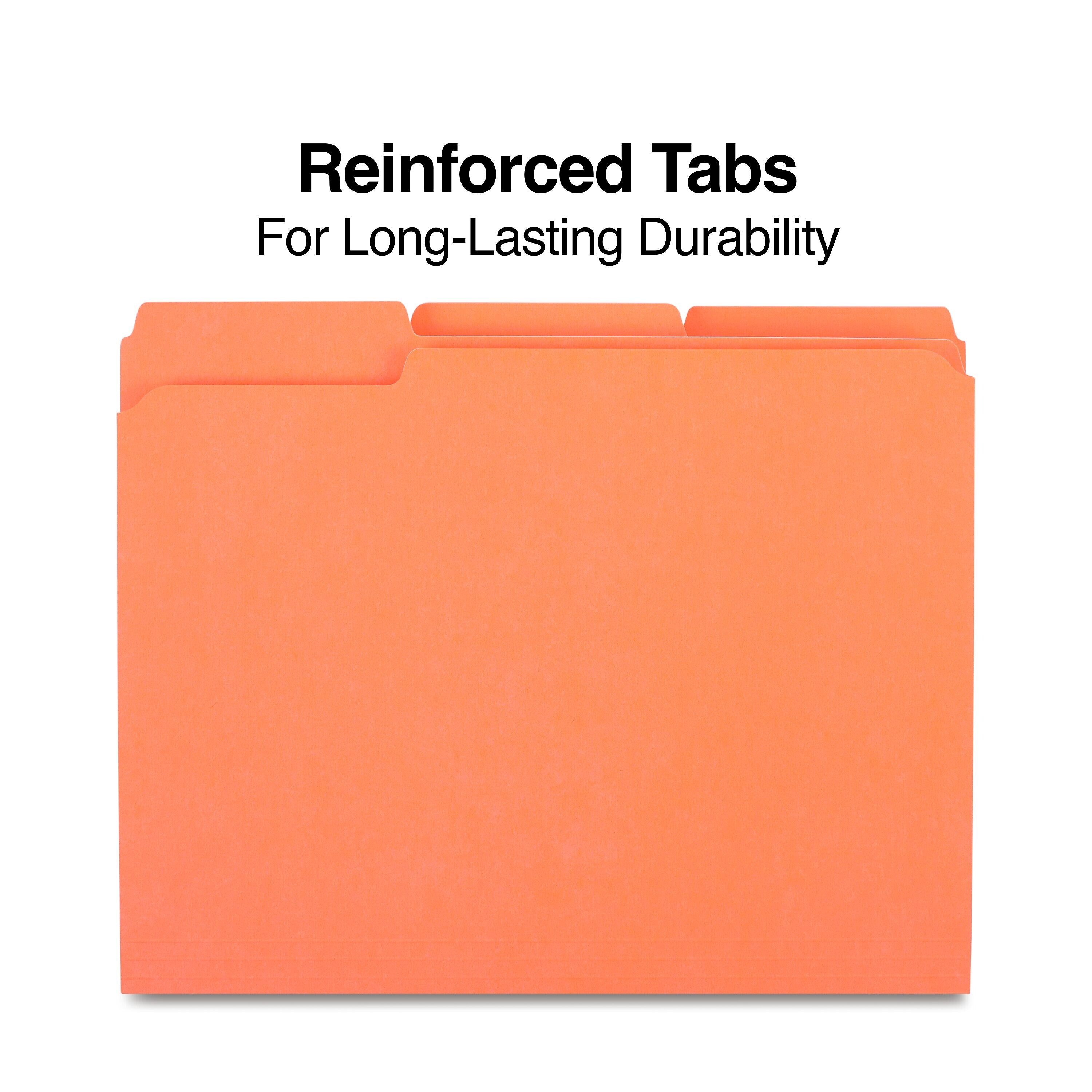 Staples Reinforced File Folder, 1/3-Cut Tab, Letter Size, Orange, 100/Box