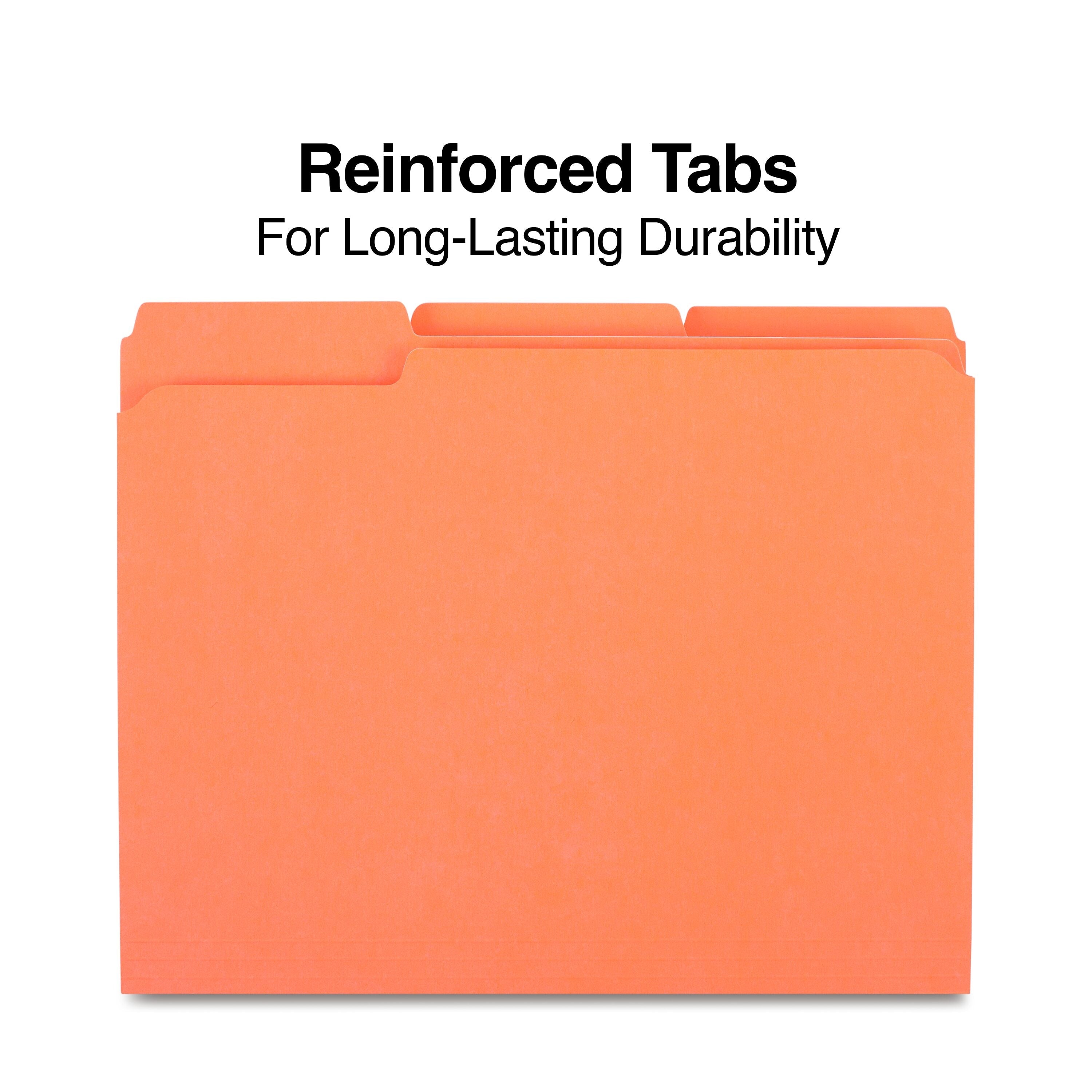 Staples Reinforced File Folder, 1/3-Cut Tab, Letter Size, Orange, 100/Box