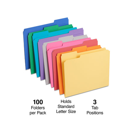 Staples® Reinforced File Folders, 1/3-Cut Tab, Letter Size, 100/Box