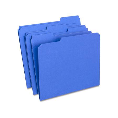 Staples Reinforced File Folders, 1/3-Cut Tab, Letter Size, Blue, 100/Box