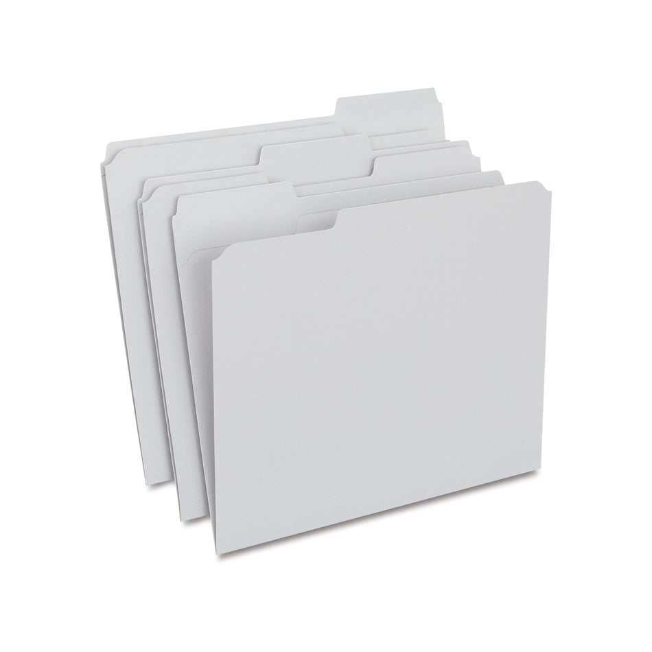 Staples® Reinforced File Folders, 1/3-Cut Tab, Letter Size, Gray, 100/Box