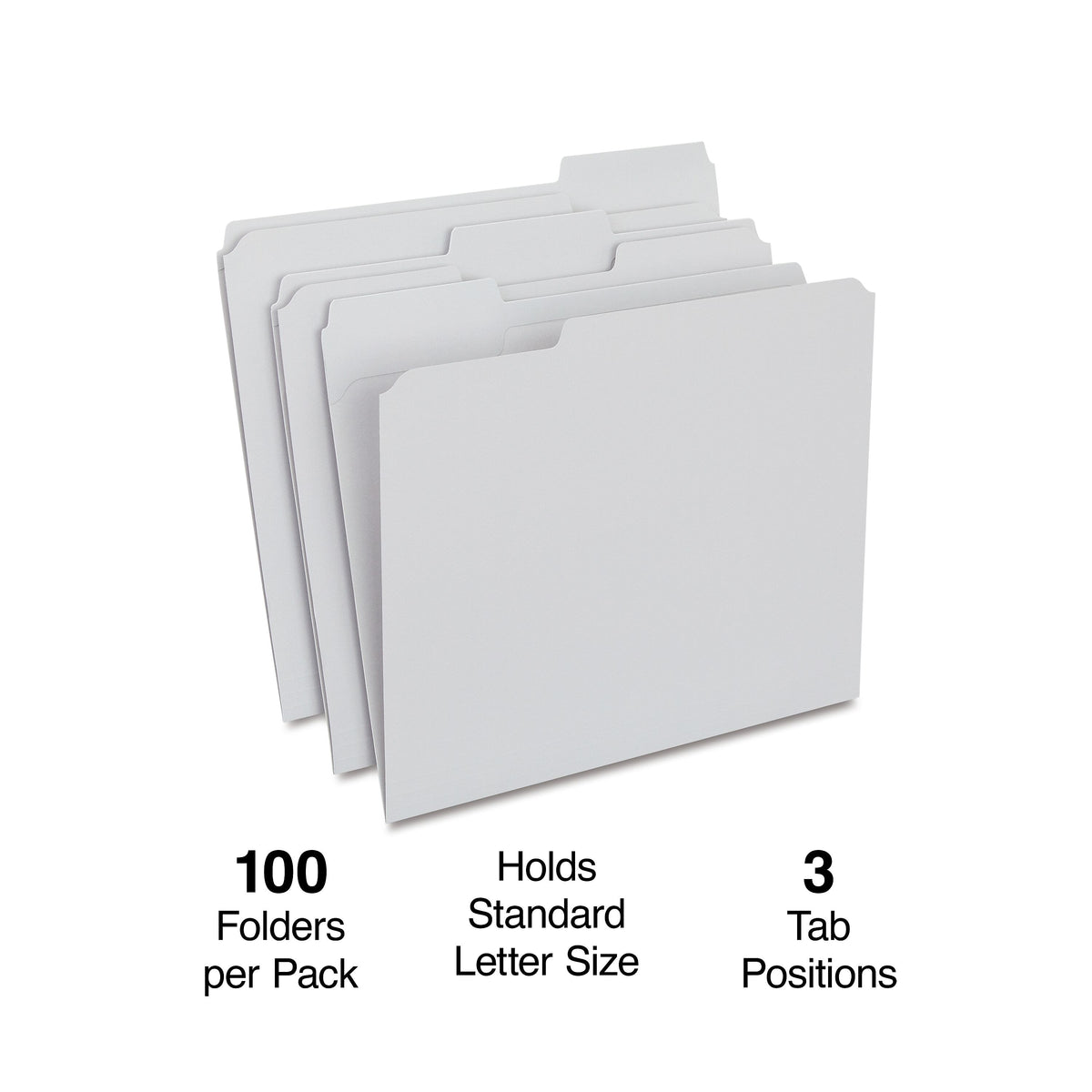 Staples Reinforced File Folders, 1/3-Cut Tab, Letter Size, Gray, 100/Box